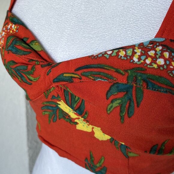 Free People Floral Print Rayon Wide Strap Tank Crop Top Size 4 - Picture 3 of 8